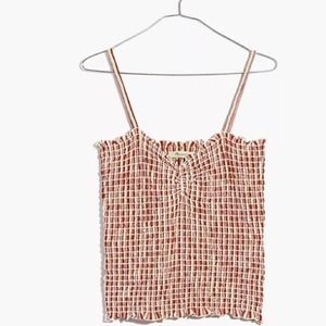 Madewell Superlight Jacquard Smocked Tank Top in Stripe NWT size medium.